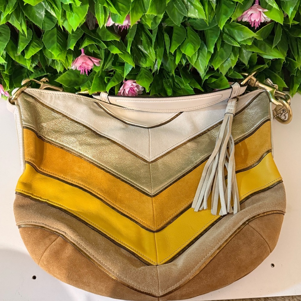 Coach Suede Leather Multicolor Chevron Hobo Shoulder Bag - Picture 4 of 11